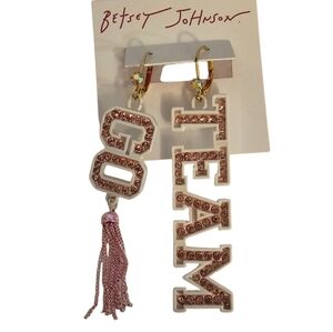 NWT Betsey Johnson Go Team Mismatched Earrings pink